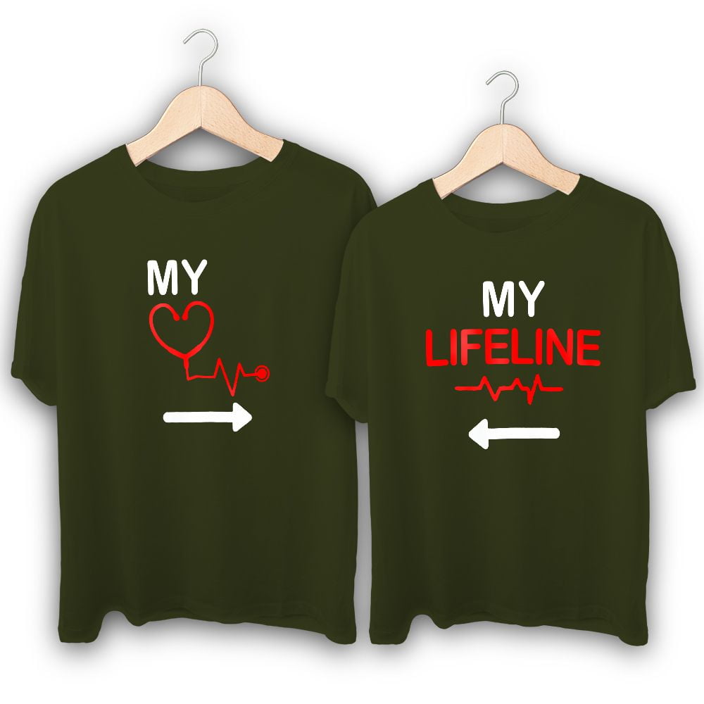 My Heartbeat My Lifeline Couple T-Shirts | shoppershine.com