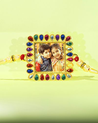 Custom Mix Colorful Stones Square Rakhi