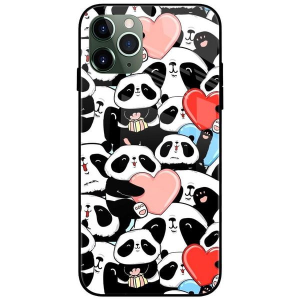 Panda Hearts Glass Case Back Cover