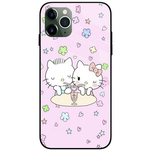 Hello Kitty Couple Glass Case Back Cover