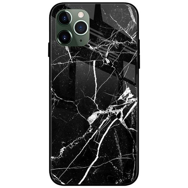 Black Marble Design Glass Case Back Cover