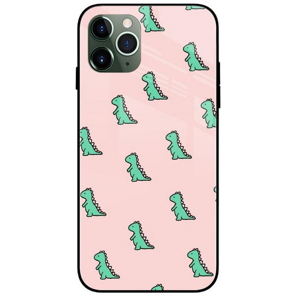 Dino Pink Pattern Glass Case Back Cover