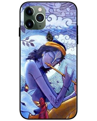 Krishna Flute Abstract Glass Case Back Cover