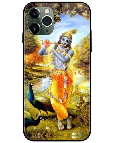 Krishna Peacock Glass Case Back Cover