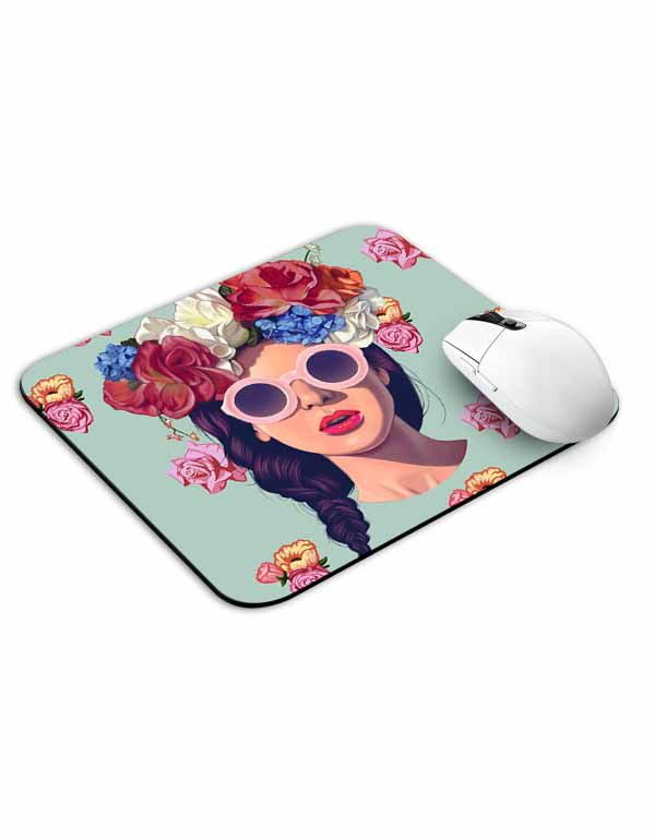 Girl with Glasses Mouse Pad