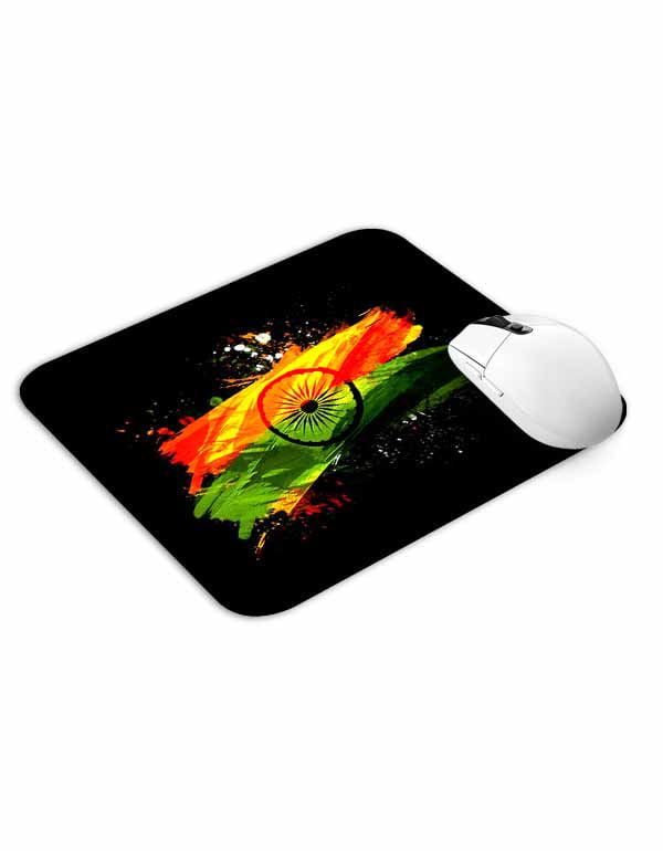 Indian Flag Splatter in Black Mouse Pad