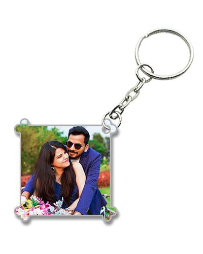 Custom Square Heart Corner Shape Wooden Photo Keychain