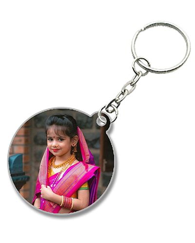 Custom Round Shape Wooden Photo Keychain