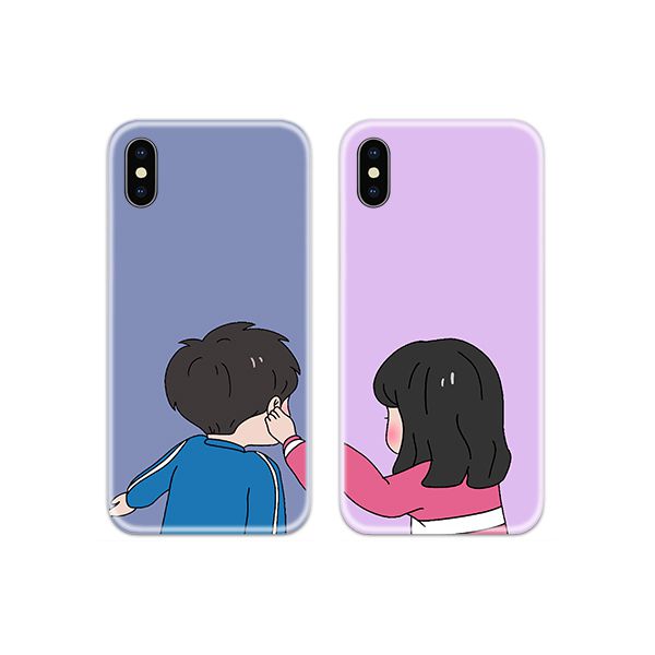 Girl pulling Boy ear Couple Case Back Covers