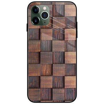 Wooden Cubes Pattern Glass Case Back Cover