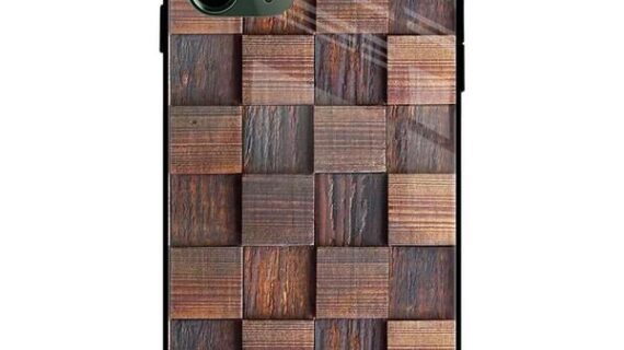 Wooden Cubes Pattern Glass Case Back Cover