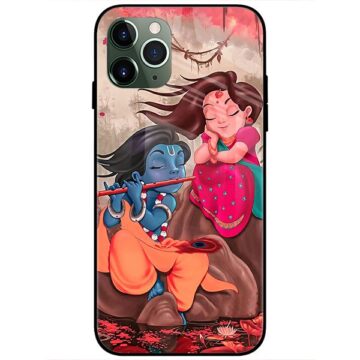 Cute Radha Krishna in Vrindavan Glass Case Back Cover