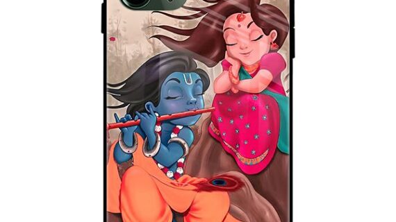 Cute Radha Krishna in Vrindavan Glass Case Back Cover