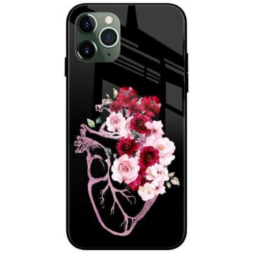 Pink Flower Heart Glass Case Back Cover