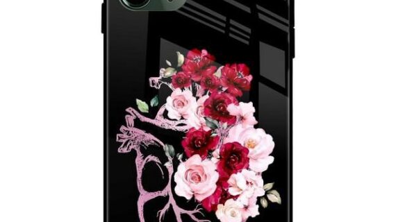 Pink Flower Heart Glass Case Back Cover