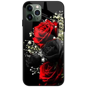 Red And Black Roses Glass Case Back Cover