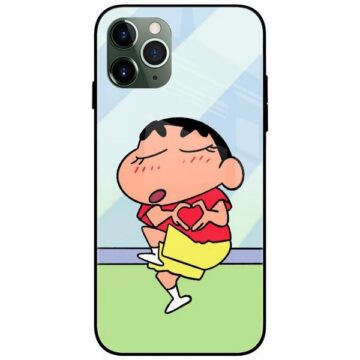 Shinchan Hand Heart Glass Case Back Cover