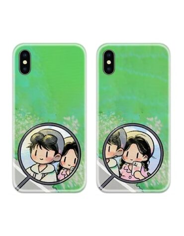 Rear View Mirror checking Couple Case Back Covers