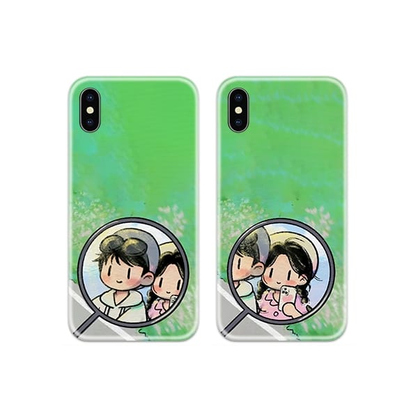 Rear View Mirror checking Couple Case Back Covers