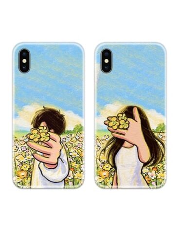 Flower Face Couple Case Back Covers