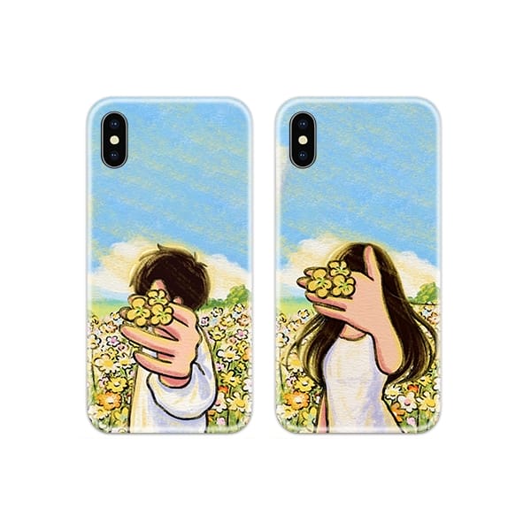Flower Face Couple Case Back Covers